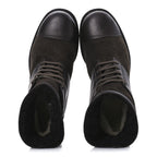Chanel Suede Calfskin Shearling Cap Toe CC Short Boots 39 Brown