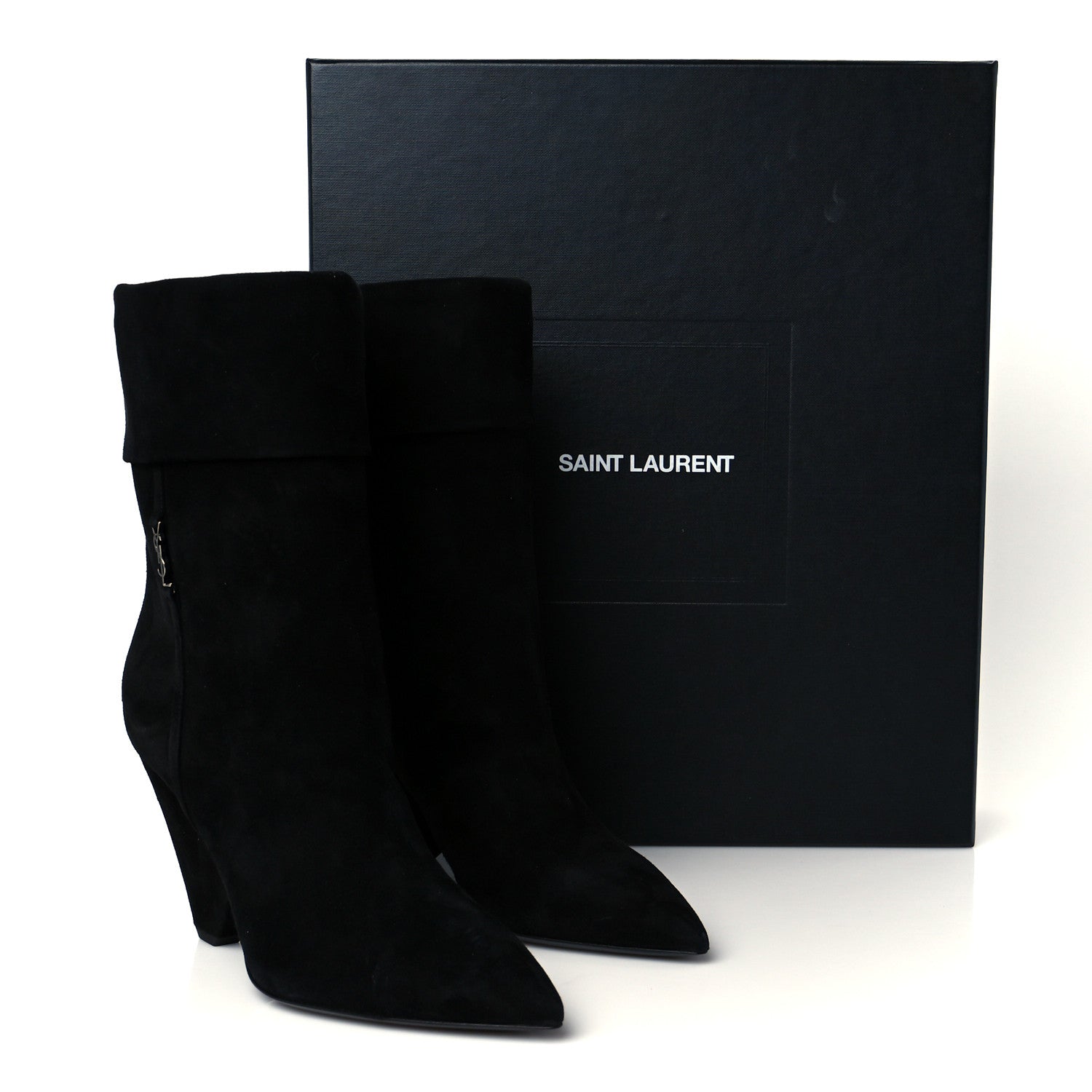 Saint Laurent Kid Scamosciato Niki 85 Wedge Booties 36 Black