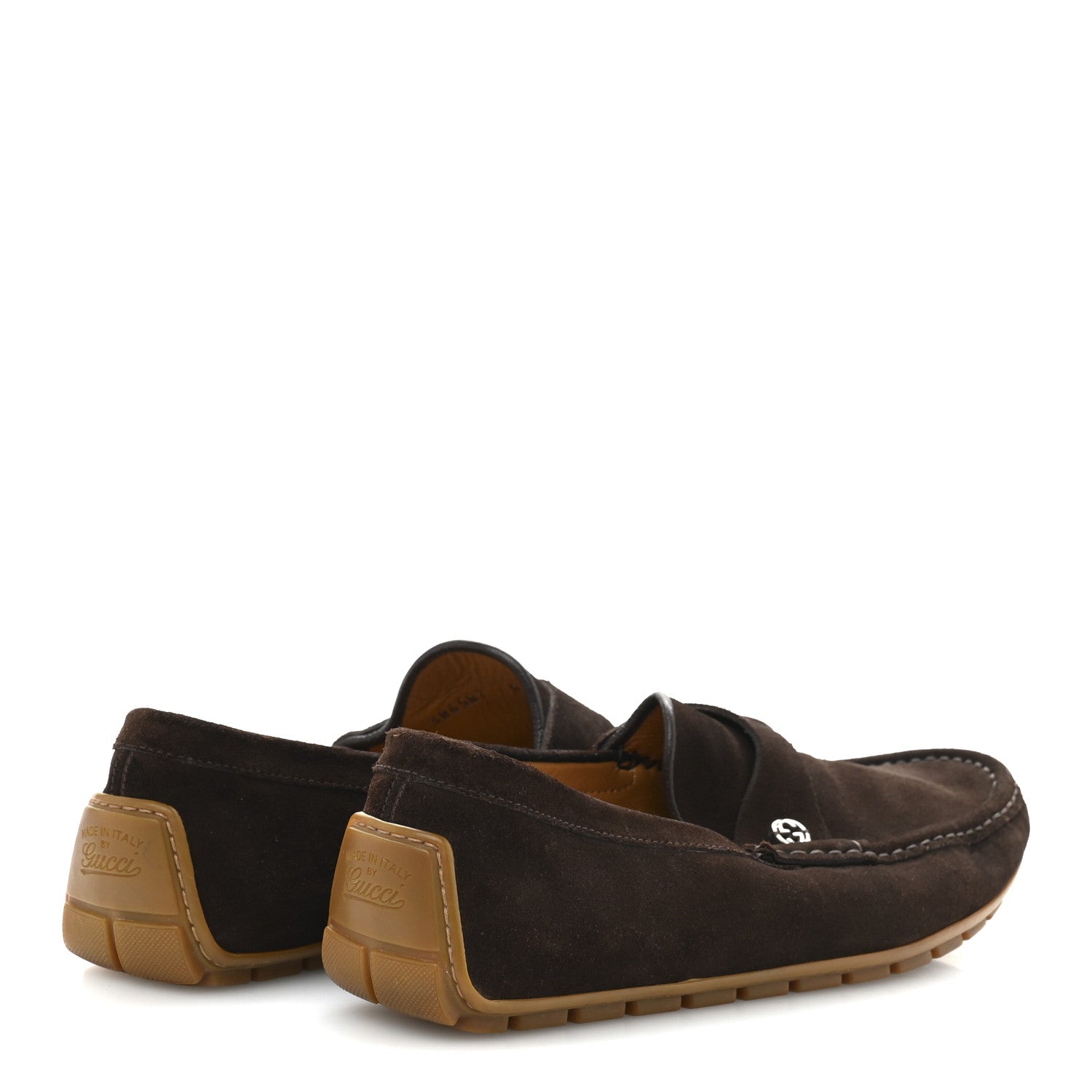 Gucci Suede Mens InterLocking G Driver Loafers 8 Cocoa