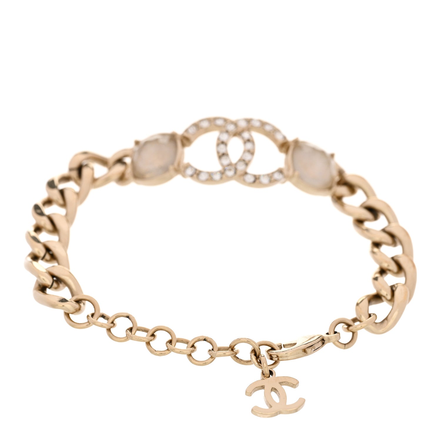 Chanel Glass Crystal CC Chain Bracelet Gold