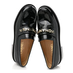 Chanel Shiny Calfskin Logo Loafers 39 Black
