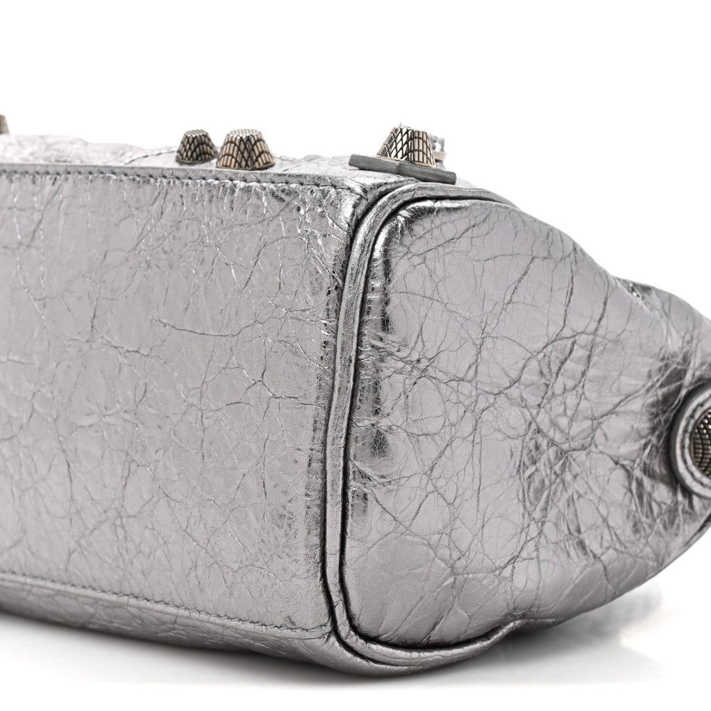Balenciaga Metallic Agneau Arena Mini Le Cagole Duffle Crossbody Bag Silver