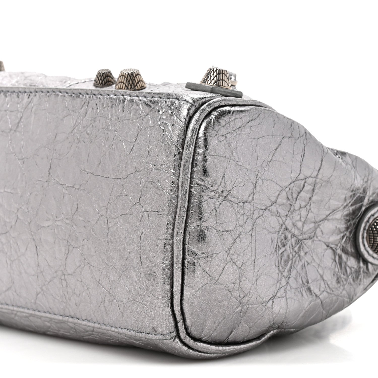 Balenciaga Metallic Agneau Arena Mini Le Cagole Duffle Crossbody Bag Silver