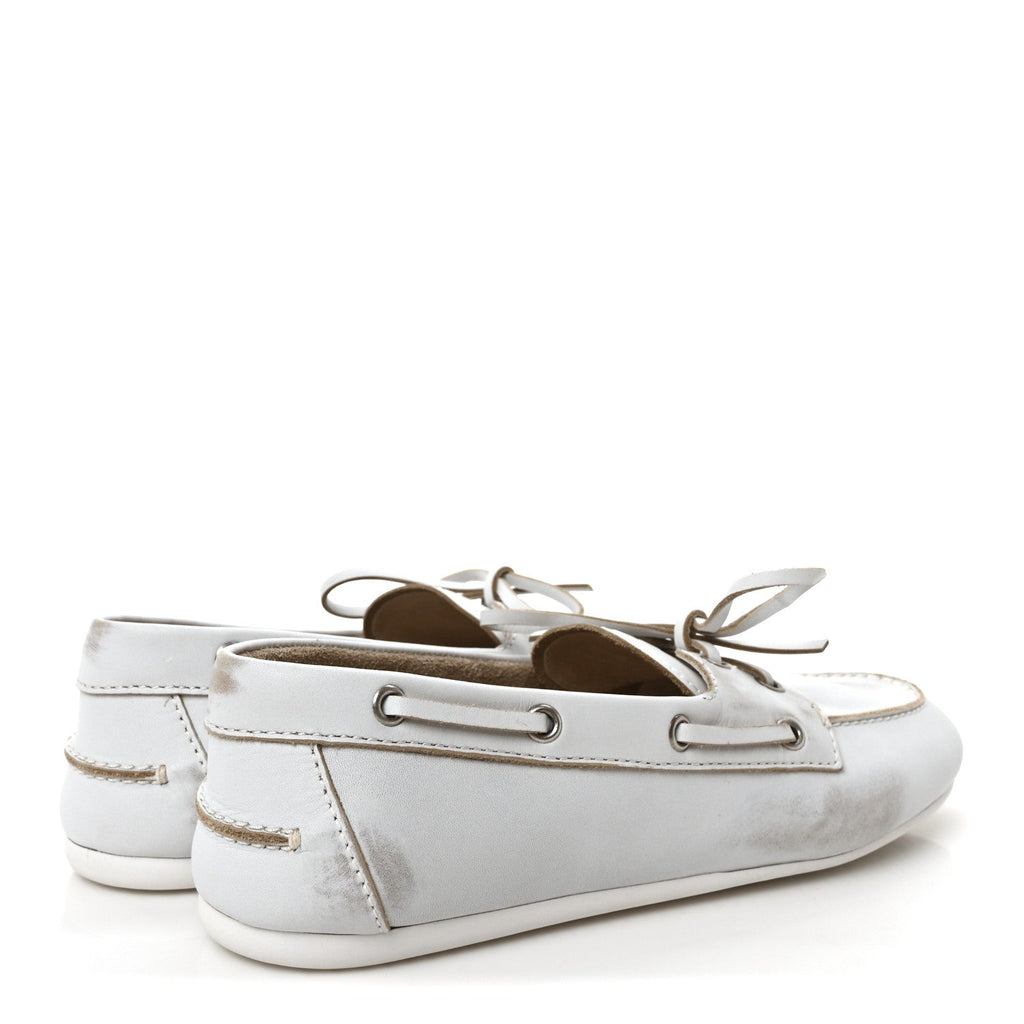 Miu Miu Vitello Deco Boat Loafers 39.5 White