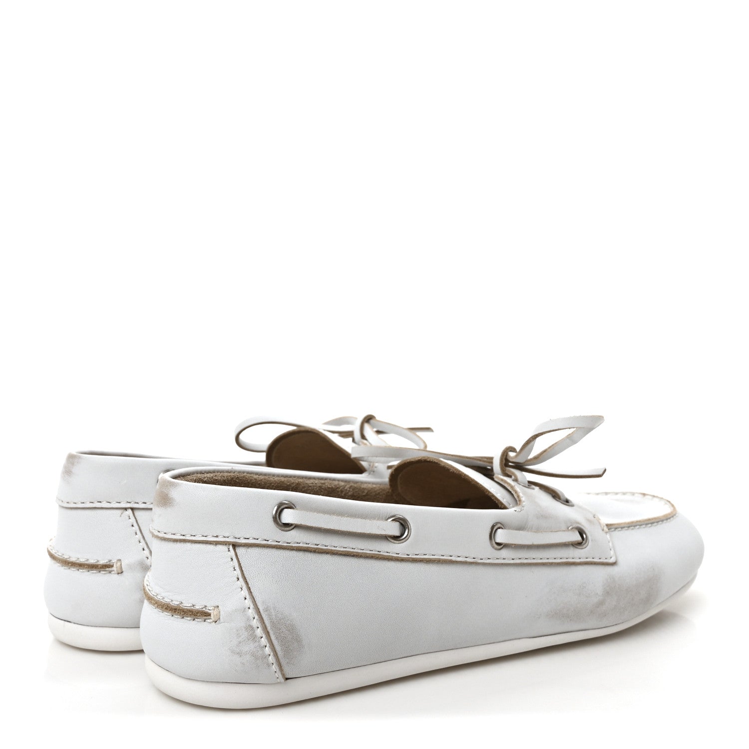 Miu Miu Vitello Deco Boat Loafers 39.5 White