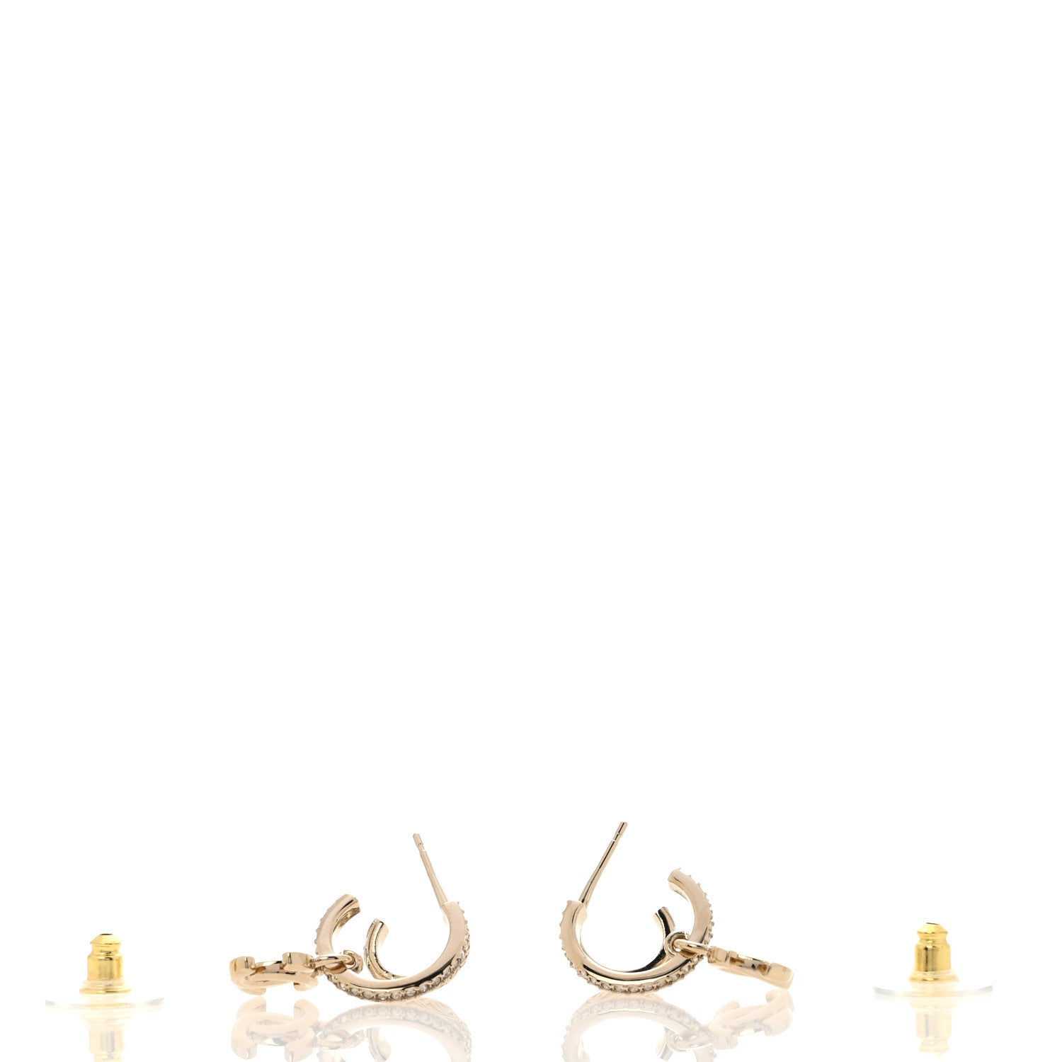 Chanel Crystal CC Double Hoop Earrings Gold