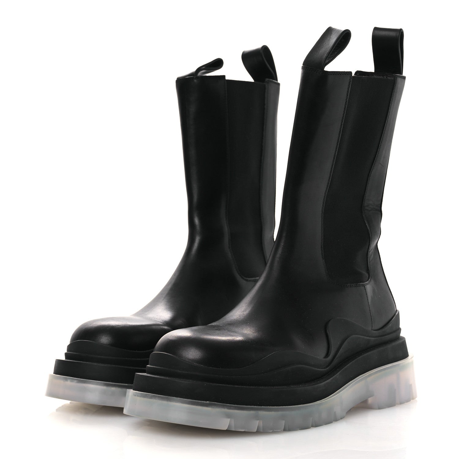 Bottega Veneta Calfskin The Tire Chelsea Boots 39 Black Transparent