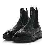Chanel Lambskin Patent CC Cap Toe Quilted Short Platform Boots 39.5 Black