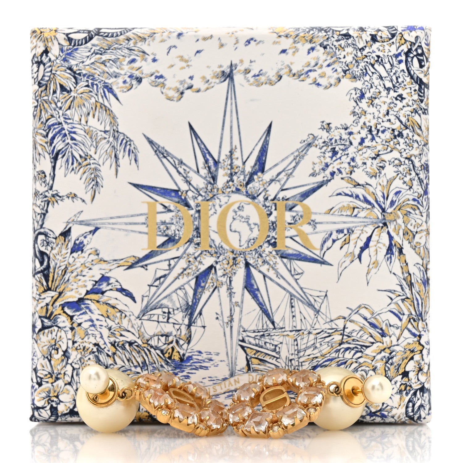 Christian Dior Pearl Crystal Dior Tribales Drop Earrings Gold