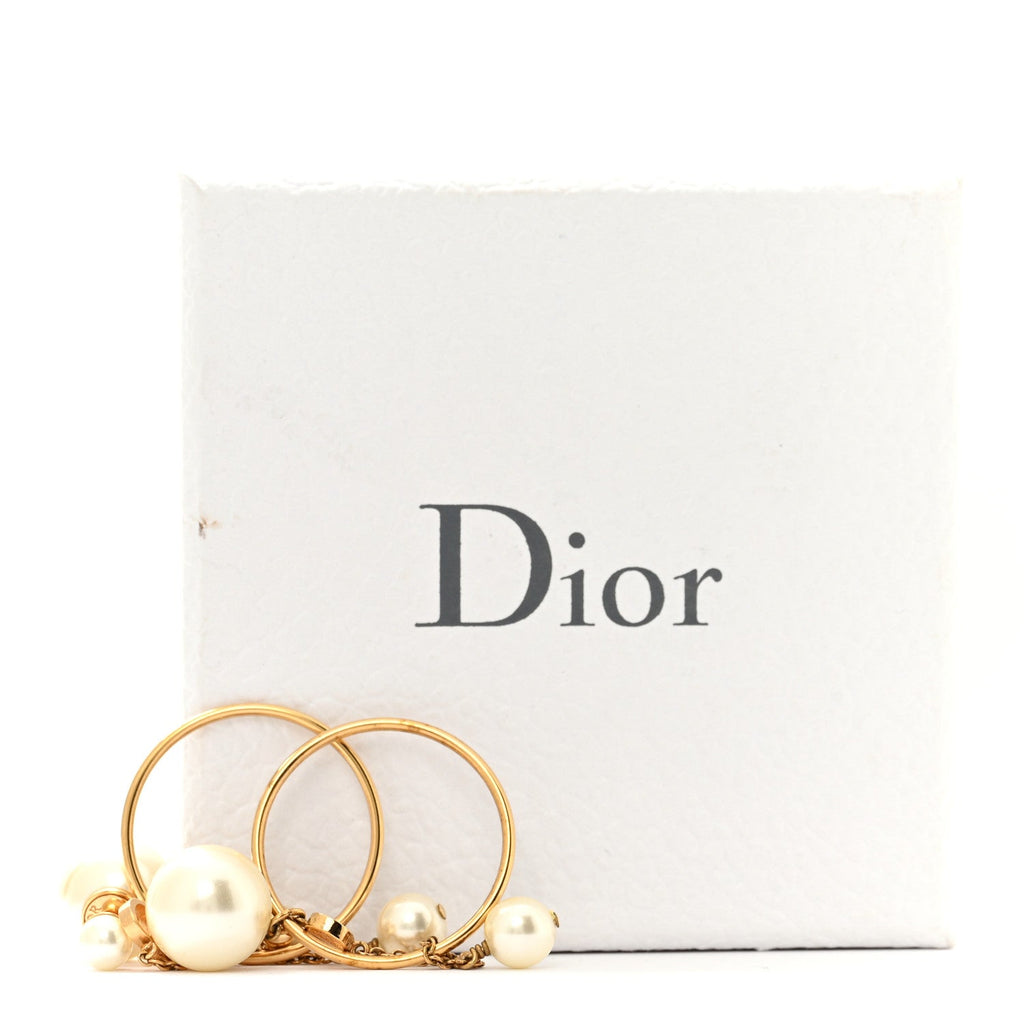 Christian Dior Pearl Tribales Dangle Chain Earrings Gold