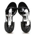 Gucci Suede Satin Crystal Ankle Strap High Heel Sandals 39.5 Black