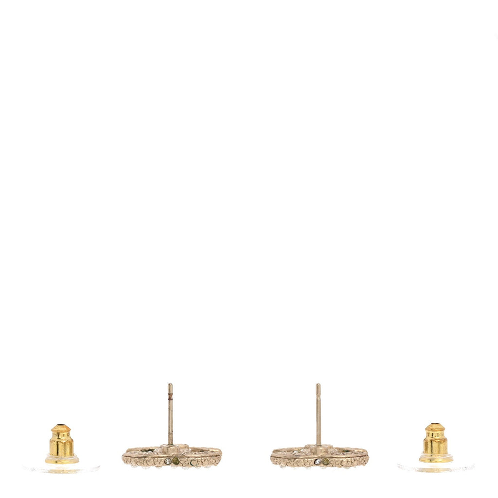 Chanel Metal Graduated Pearl Crystal CC Earrings Light Gold