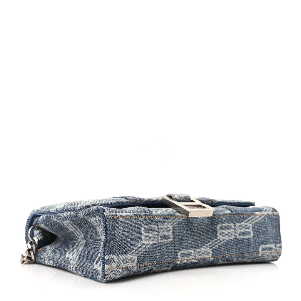 Balenciaga Denim BB Monogram Hourglass Chain Bag Blue