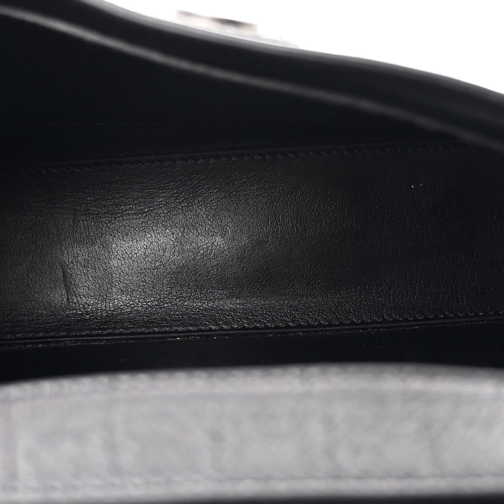 Balenciaga Extra Supple Calfskin Crocodile Embossed Monochrome XS Downtown Shoulder Bag Black