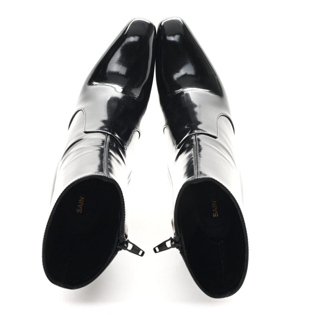 Saint Laurent Patent Marilyn Ankle Zip Boot 38 Black Gold