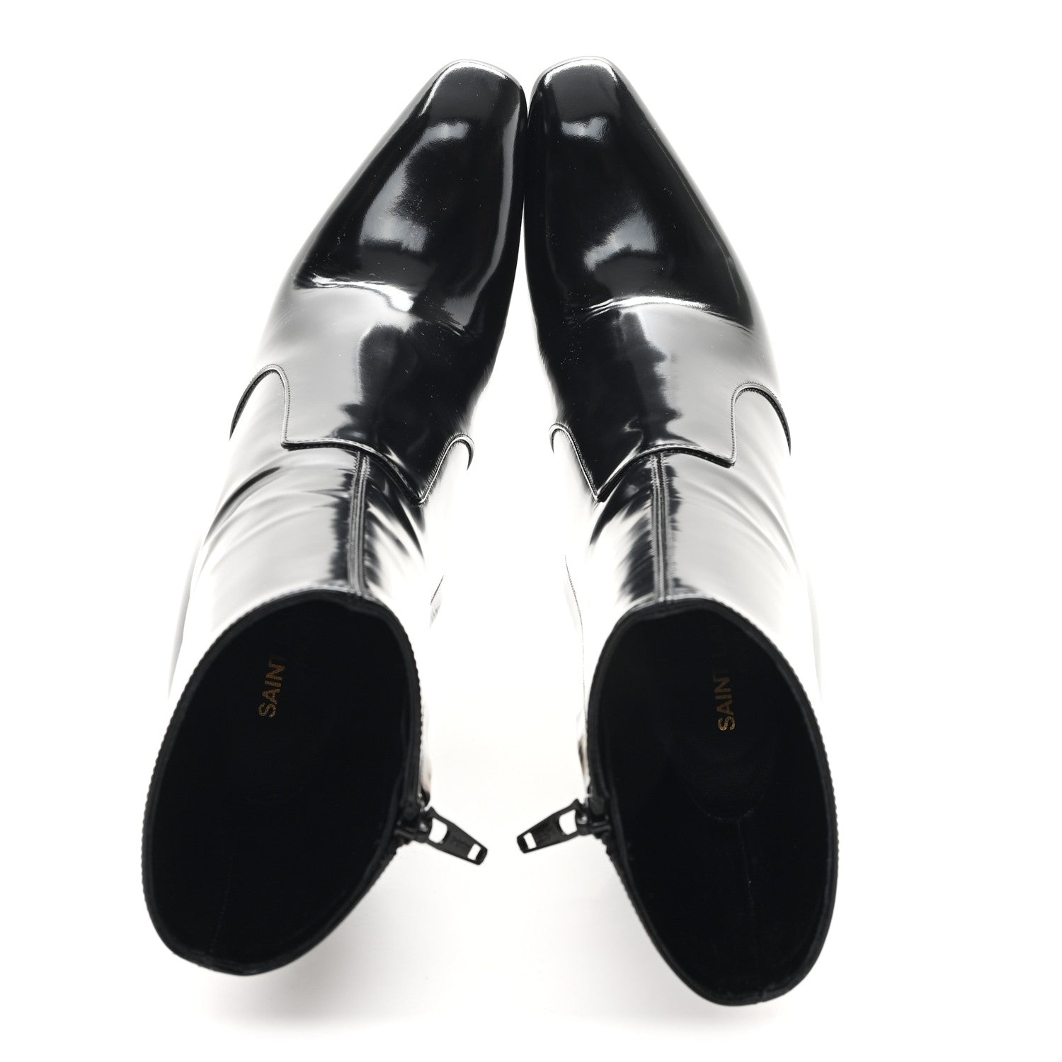Saint Laurent Patent Marilyn Ankle Zip Boot 38 Black Gold