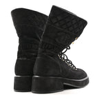 Chanel Suede Quilted Lace Up Combat Boots 38.5 Black