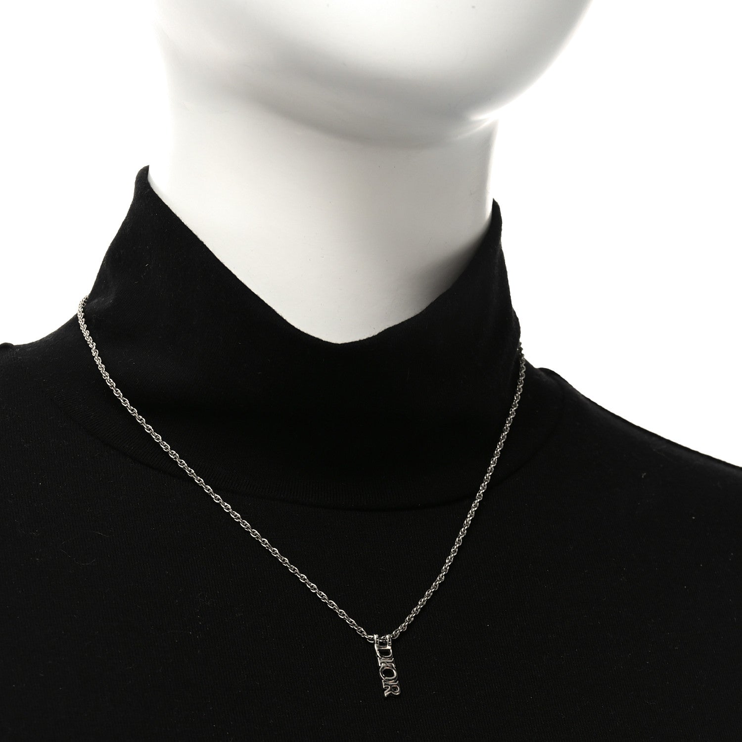 Christian Dior Metal Logo Necklace Silver