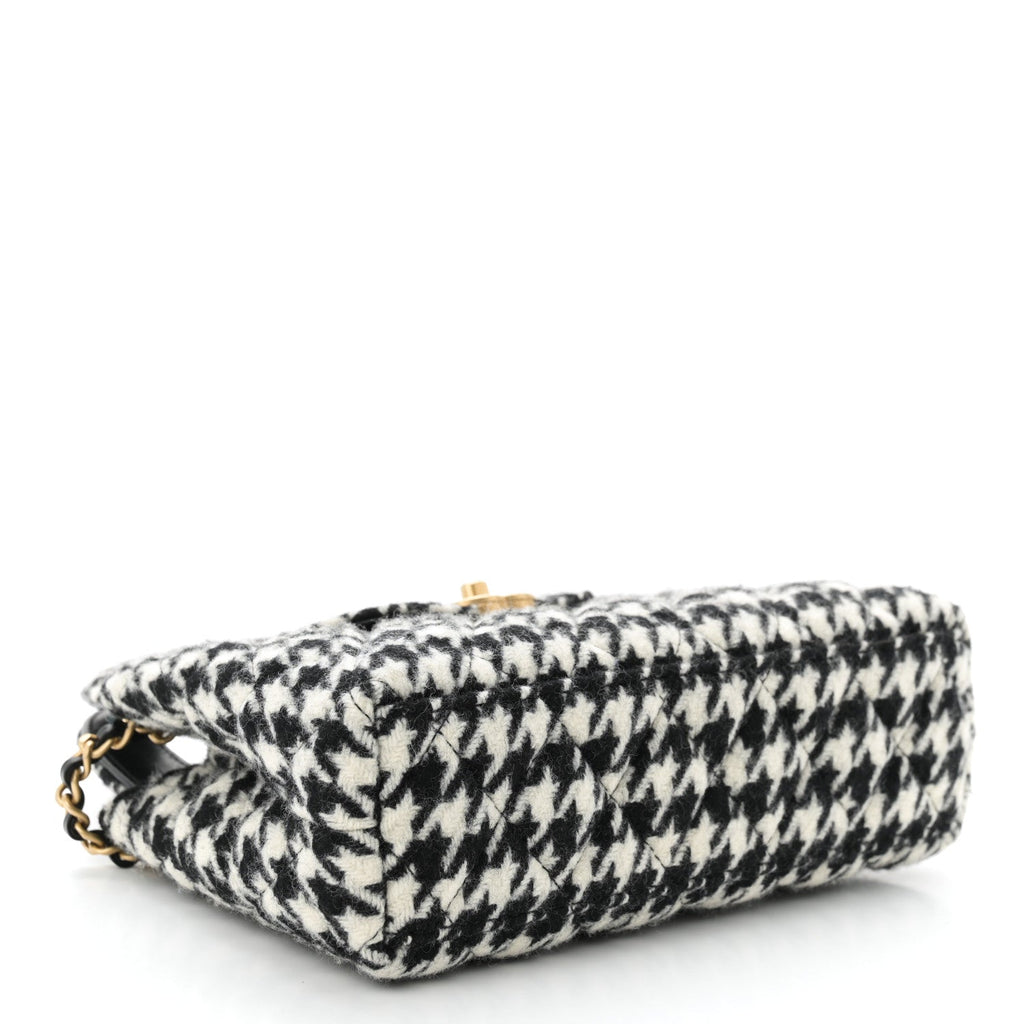 Chanel Tweed Houndstooth Quilted Nano Kelly Shopper Black White