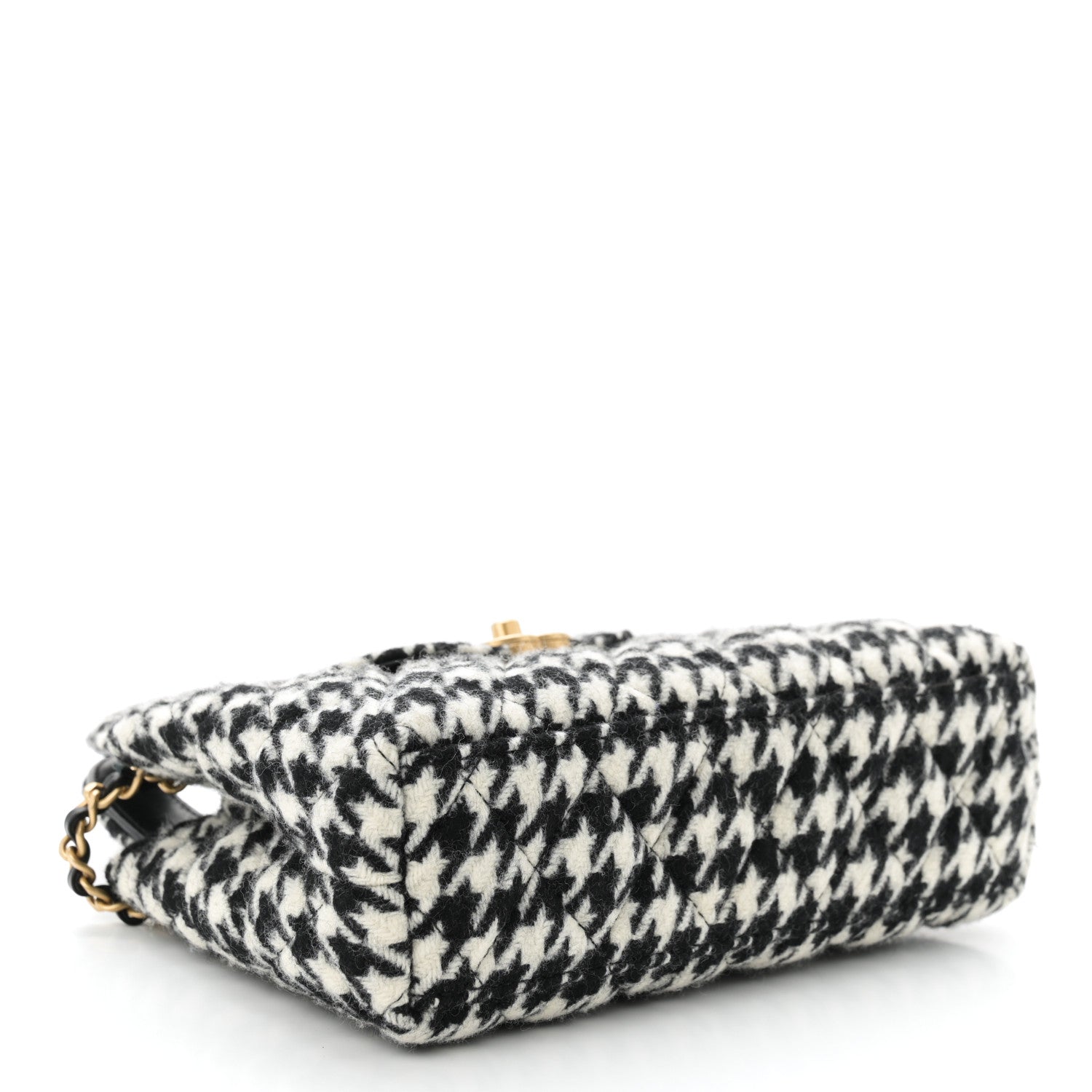 Chanel Tweed Houndstooth Quilted Nano Kelly Shopper Black White