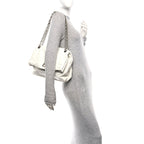 Balenciaga Arena Calfskin Nylon Medium Monaco Chain Shoulder Bag Optic White