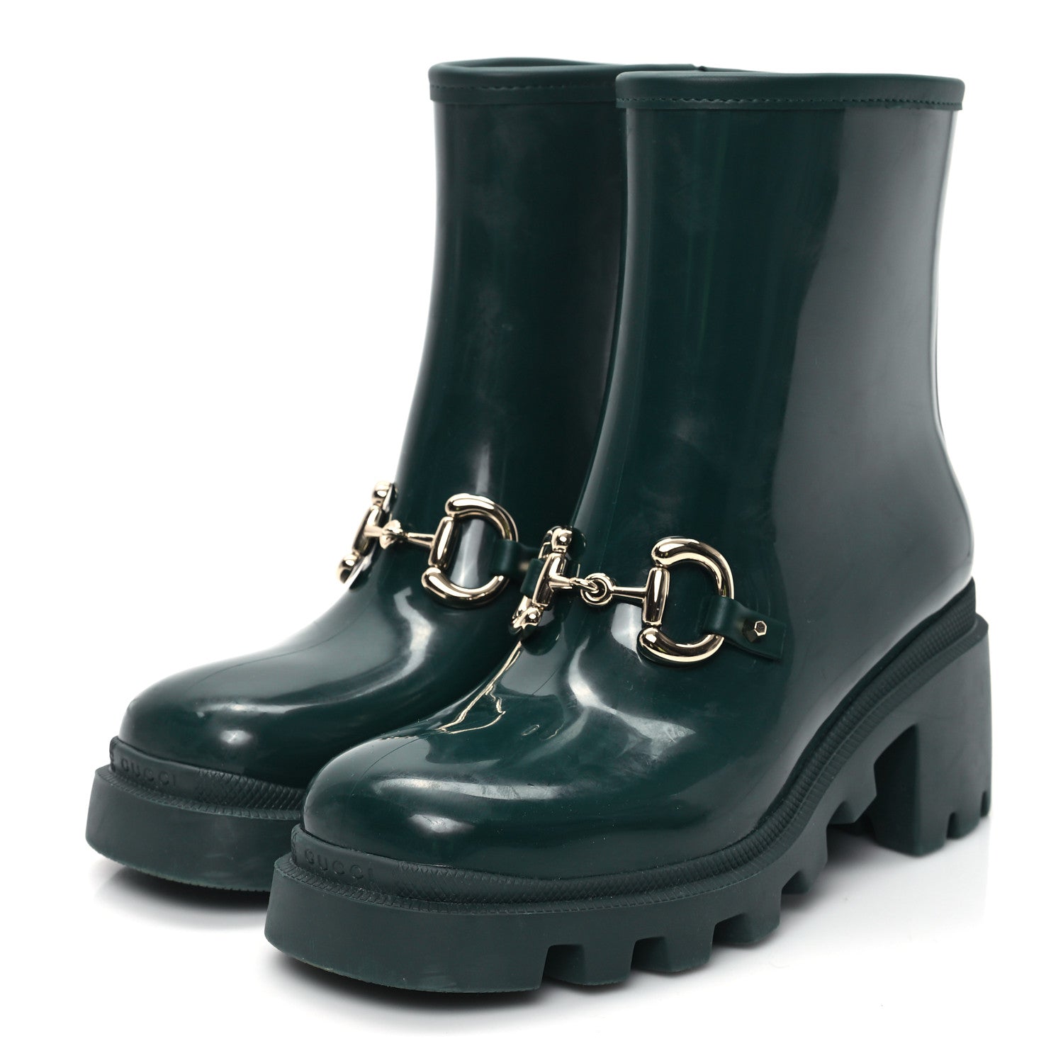 Gucci Rubber Womens Horsebit Ankle Boots 37 Vintage Green