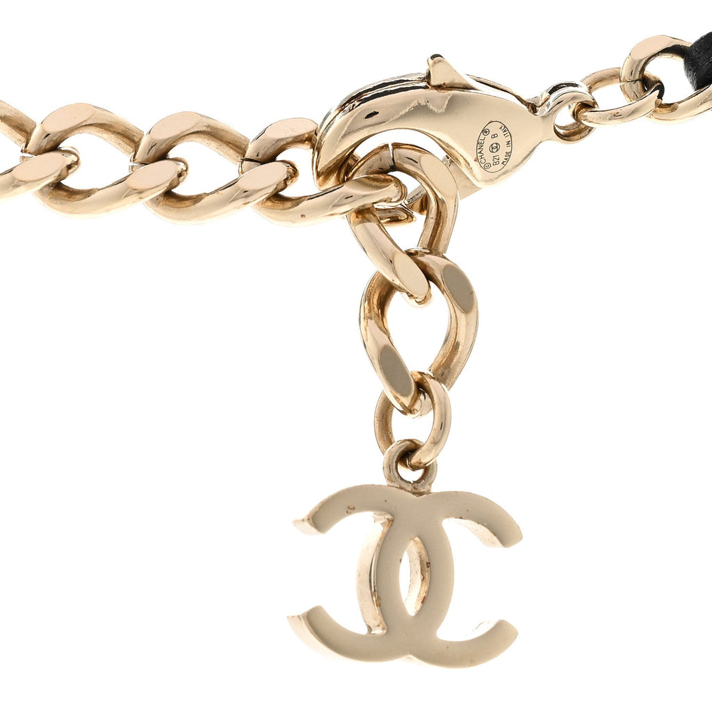 Chanel Metal Lambskin Crystal CC Choker Necklace Black Gold