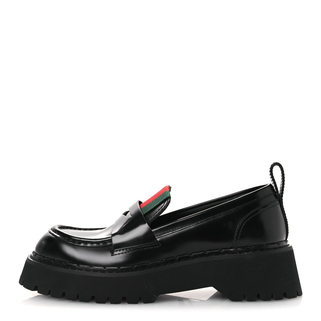 Gucci Spice Lux Womens Thea Web 20mm Platform Loafers 37 Black