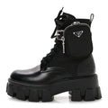 Prada Spazzolato Rois Re-Nylon Metal Triangle Logo Monolith Pouch Pocket 55mm Boots 35.5 Black