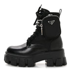 Prada Spazzolato Rois Re-Nylon Metal Triangle Logo Monolith Pouch Pocket 55mm Boots 35.5 Black