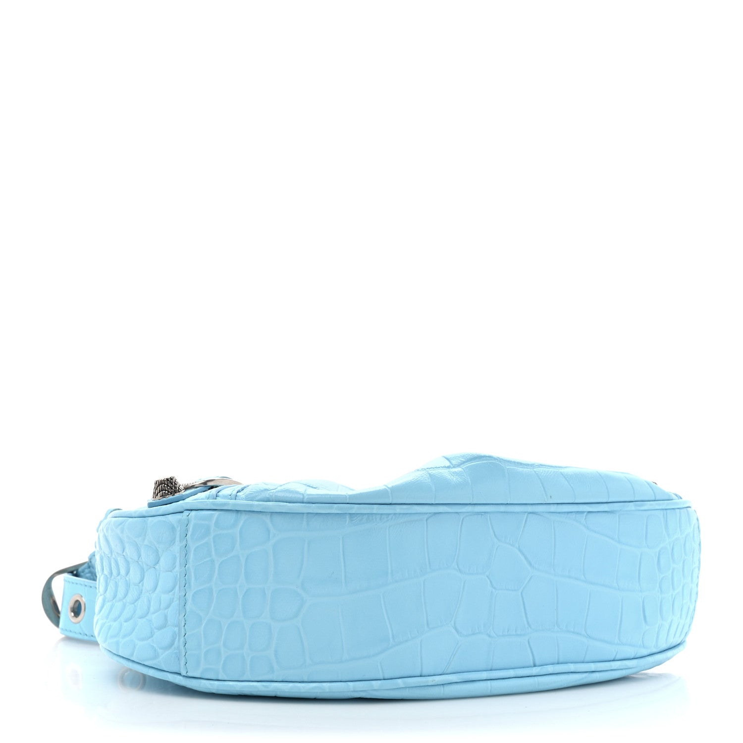 Balenciaga Extra Supple Calfskin Crocodile Embossed Le Cagole Shoulder Bag XS Sky Blue