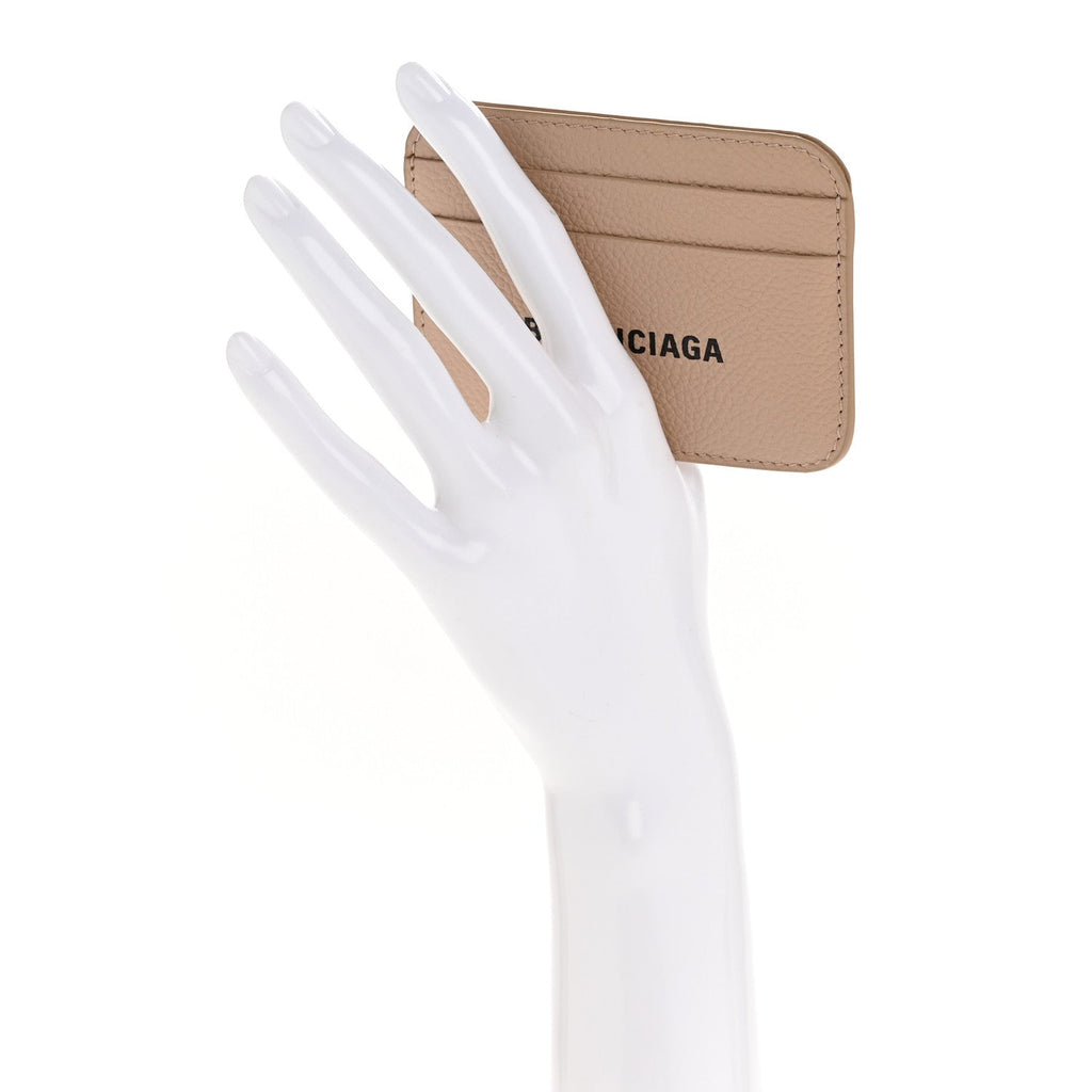 Balenciaga Grained Calfskin Logo Cash Rounded Card Holder Beige