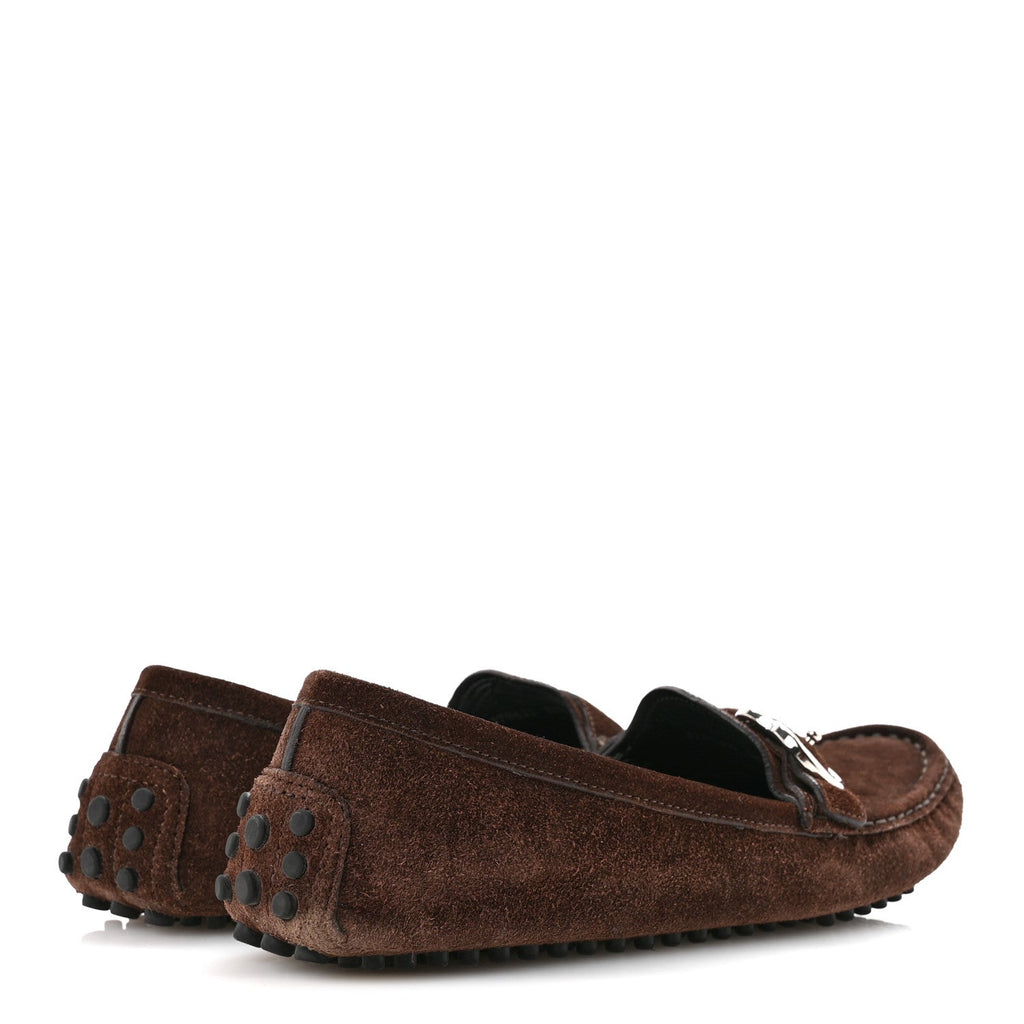 Gucci Suede GG Buckle Driver Loafers 38.5 Brown
