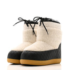 Chanel Tweed Shearling Sheepskin Drawstring Snow Ankle Boots 36 White