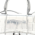 Balenciaga Metallic Calfskin Crocodile Embossed Hourglass Top Handle Bag Mini Silver
