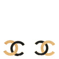 Chanel Enamel CC Textured Earrings Black Gold
