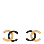 Chanel Enamel CC Textured Earrings Black Gold