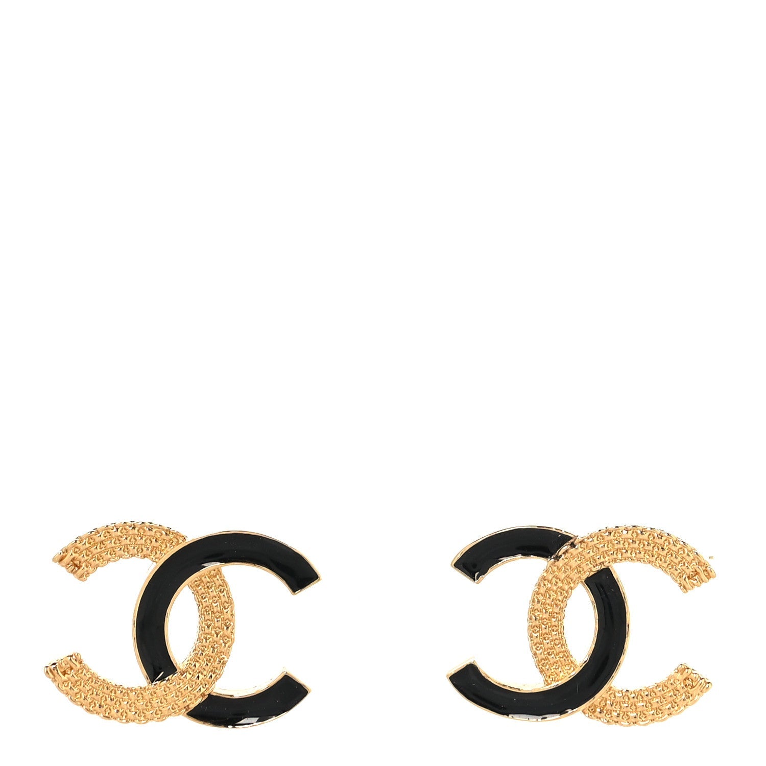Chanel Enamel CC Textured Earrings Black Gold