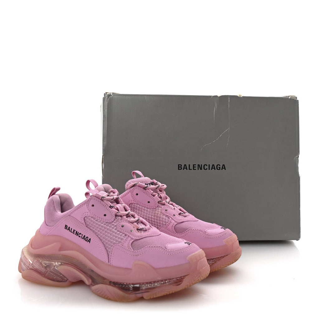 Balenciaga Fabric Mesh Clear Sole Womens Triple S Sneakers 38 Pink
