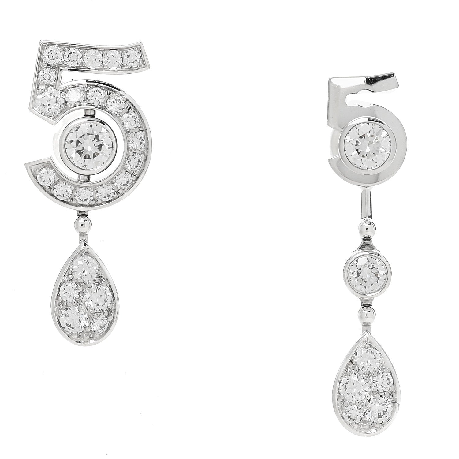 Chanel 18K White Gold Diamond No 5 Transformable Earrings