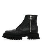Gucci Calfskin Embossed Monogram Lace Up Ankle Boots 8 Black