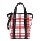 Balenciaga Calfskin Embossed Plaid North-South Small Barbes Shopper Tote Red