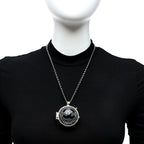 Chanel Resin Crystal Lambskin Ball Mirror Necklace Black Silver