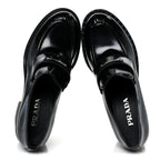 Prada Spazzolato Metal Triangle Logo 85mm Loafers 40 Black