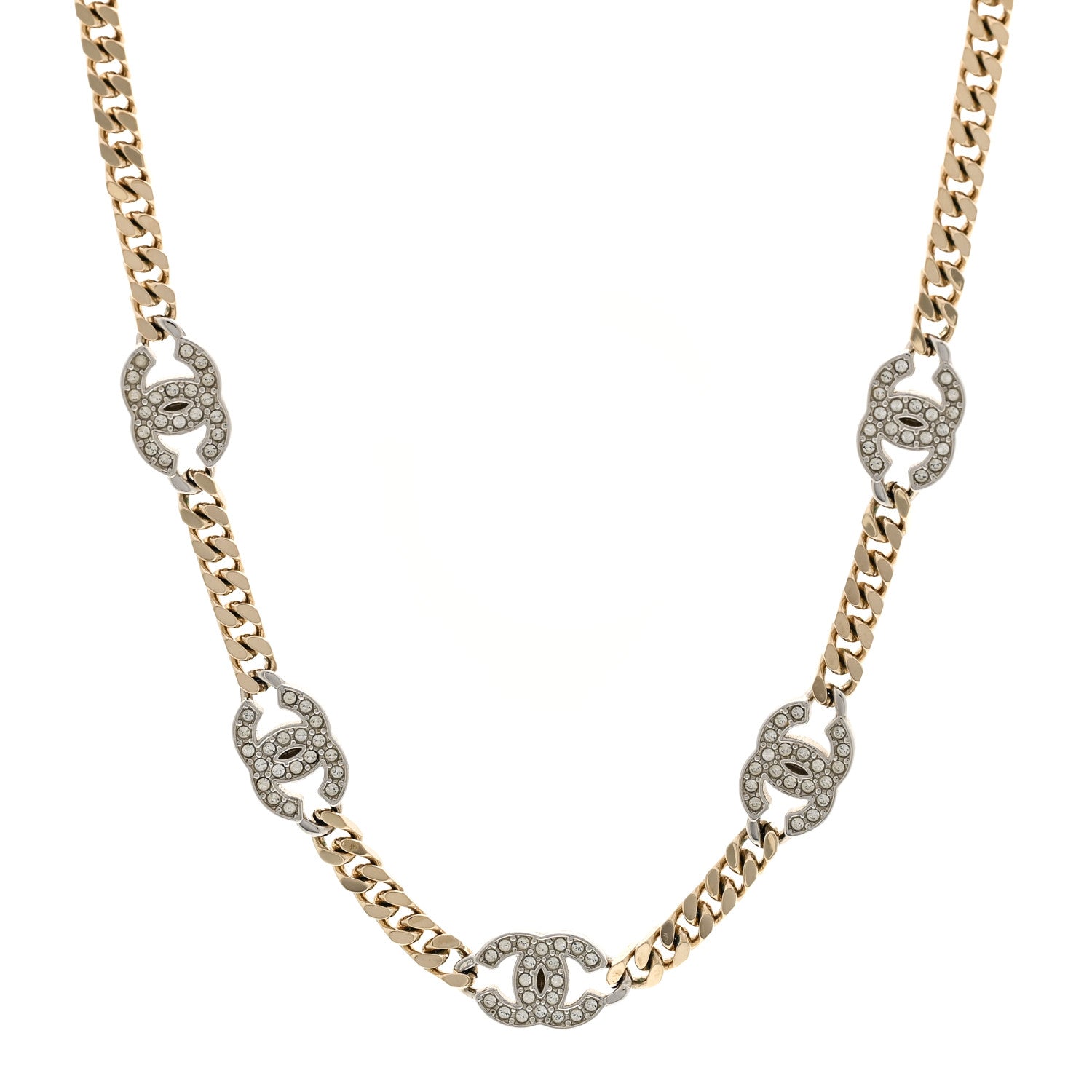 Chanel Crystal Chain CC Necklace Gold Silver
