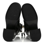 Chanel Shiny Calfskin Patent Cap Toe Lace Up Combat Boots 39 Black
