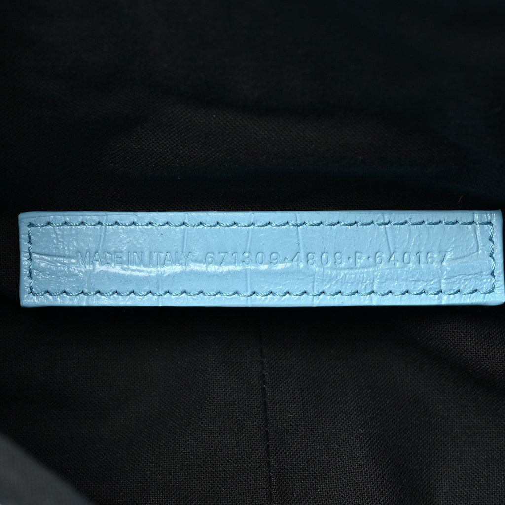 Balenciaga Extra Supple Calfskin Crocodile Embossed Le Cagole Shoulder Bag XS Sky Blue