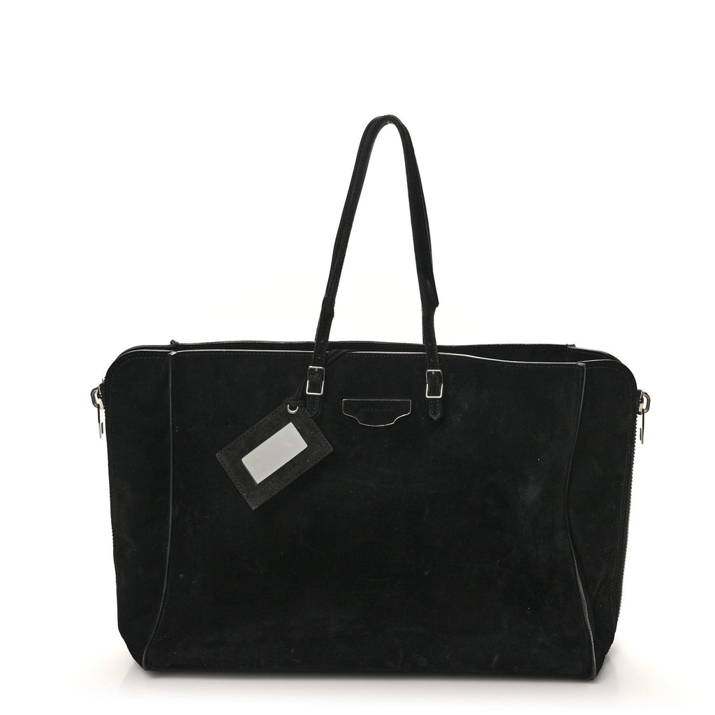 Balenciaga Daim Suede Plate Hardware Papier A6 Zip Around Tote Black