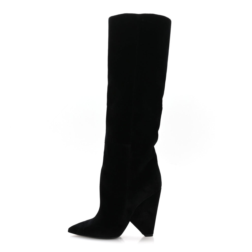 Saint Laurent Velvet Niki 105 Thigh High Boots 37.5 Black