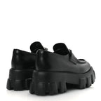 Prada Spazzolato Rois Metal Triangle Logo Monolith 55mm Loafers 39 Black